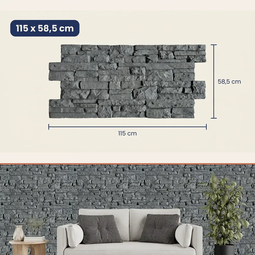 Painel 3D de Tijolo PU Colorado Black 115x58,5 cm